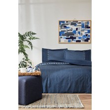 Özdilek Ranforce -Oregon Lacivert- Lastikli Çarşaflı Battal Boy Çift Kişilik Nevresim Takımı