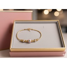 Glimz Jewelry Yağmur Bijuteri Pembe Nazar Boncuklu Gold Yılan Zincirli Bileklik