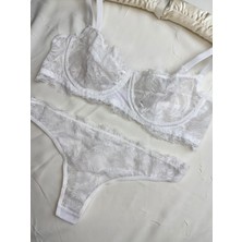 Rozenin Lingerie Rozenin Beyaz Soft Dantelli Bralet Takım Kadın İç Giyim Nefes Alabilir Kumaş ile Günlük Kullanıma Uygun