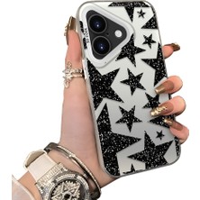 Ucuc iPhone 16 Uyumlu Kılıf Akrilik Sert Arka Panel Mat Dokulu Yan Silikon Darbe Emici Yıldız Desenli Kamera Koruma Kapak