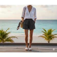 BKY Füme Yüksek Bel Penye Şort