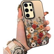 Ucuc Samsung Galaxy S24 Ultra Uyumlu Kılıf Akrilik Sert Arka Panel Mat Dokulu Yan Silikon Darbe Emici Güzel Çiçek Desenli Kamera Koruma Kapak