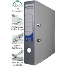 ArtMaster Büro Klasörü Gri Geniş 1 Adet Plastik Geniş Gri Klasör Halkalı Paslanmaz Çelik Klipsli Ofis Büro