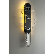 PremiumPort Uzun Dikdörtgen Saat Sarkıçlı Işıklı 65CM Siyah Gümüş Tarz