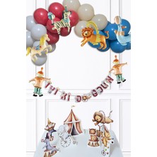 Pekshop Sirk Tema Doğum Günü Lüks Balon Zinciri Seti Bannerlı Masa Üstü Panolu Süsleme Seti