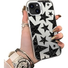 Ucuc iPhone 13 Uyumlu Kılıf Akrilik Sert Arka Panel Mat Dokulu Yan Silikon Darbe Emici Yıldız Desenli Kamera Koruma Kapak
