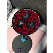 Ceku Home Tasarım Kırmızı Kadife Gül ve Kelebekli Hediye Kutusu Sevgililer Günü Özel Günler Için