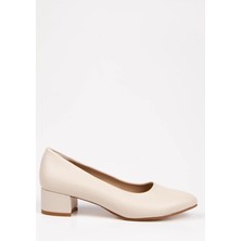 MFT Ayakkabı Kadın Kısa Kalın Topuklu Günlük Ayakkabı Bej