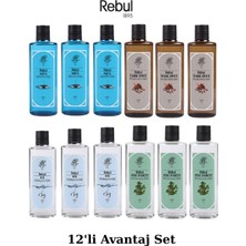 Rebul 250 ml Cam Kolonya 12’li Set Aqua - Darkspıce - Ice - Pine Forest