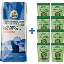 Kuzu Etli Kısır Kedi Maması 2 kg + 8 Adet Kito Fresh Tavuk Etli %100 Taze Içerikli Mama