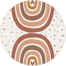 Nova Deco Gökkuşağı Kalp Desenli Yuvarlak Çocuk Odası Halısı Dijital Baskı Kaymaz Tabanlı Salon Halısı