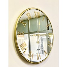 PremiumPort 50 cm Aynalı Gold Roma Rakamlı Duvar Saati, Şık ve Modern Dekorasyon