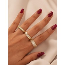 Xuping Özel Seri Zirkon Taşlı 14K , Gold , Sarı Renkx Ayarlanabilir Çelik Yüzük