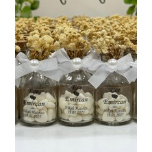 Siyah Lale Mantar Kapaklı Cam Şişe Kalp Şekerli Nikah, Söz, Nişan Hediyelik - 50 Adet