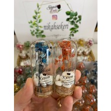 Siyah Lale Cam Fanus Karışık Cipso Çiçekli ve Kalp Şekerli Nikah, Söz, Nişan Hediyelik - 50 Adet