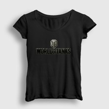 Presmono Kadın Siyah Logo Oyun World Of Tanks T-Shirt