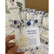 Siyah Lale Inci Yıldız Anahtarlık Bebek, Nikah, Söz, Nişan Hediyelik - 100 Adet