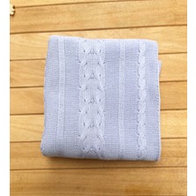 Littleland Triko Tek Kat Yenidoğan Bebek Battaniye Bebe Mavi 80×100 Cm-Zincir Desenli