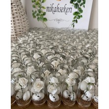 Siyah Lale Cam Fanus Beyaz Gül ve Fıstık Şekerli Nikah, Söz, Nişan Hediyelik - 50 Adet