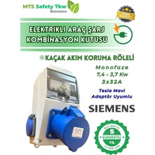 MTSevcharger 7.4 Kw 3/32A Siemens Tesla Blue Mavi Adaptör Uyumlu Halojen Free Yanmaz Taşınabilir Elektrikli Araç Şarj Cihazı Kombinasyon Kutusu 7kw