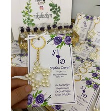 Siyah Lale Inci Yıldız Anahtarlık Bebek, Nikah, Söz, Nişan Hediyelik - 50 Adet