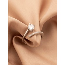 Xuping Çapraz Tasarım Zirkon Taşlı Gümüş , Gri Renk Ayarlanabilir Çelik Yüzük