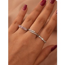 Xuping Top Model Zirkon Taşlı Gümüş , Gri Renk Ayarlanabilir Çelik Yüzük