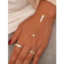 Zuum Zirkon Taşlı Baget Model 14K , Gold , Sarı Renk Zincir Çelik Şahmeran