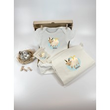 Kidilia Koç Burcu Tasarımlı %100 Pamuklu Kısa Kollu Bebek Body ve Ham Keseli Hediye Seti