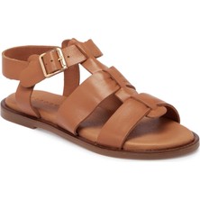 Tergan Taba Deri - Tekstil Kadın Sandalet - K25Y1SN68111-L8R