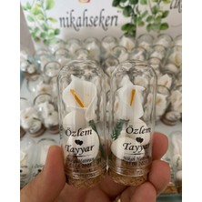 Siyah Lale Cam Fanus Kardelen Çiçek ve Fıstık Şekerli Nikah, Söz, Nişan Hediyelik - 75 Adet