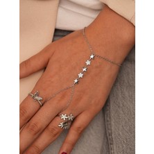 Zuum Zirkon Taşlı Yıldız Model Gümüş ,Gri Renk Zincir Çelik Şahmeran