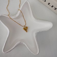 Lente Aksesuar Lente Aksesuar 316L Çelik Gold Bombeli Kalp Kolye - Antialerjik Toplu Zincir Minimal Kolye