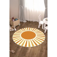 Nova Deco Güneş Desenli Sarı Yuvarlak Çocuk Odası Halısı Dijital Baskı Kaymaz Tabanlı Salon Halısı