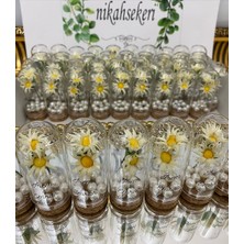 Siyah Lale Cam Fanus Papatya Çiçek ve Incili Nikah, Söz, Nişan Hediyelik - 75 Adet