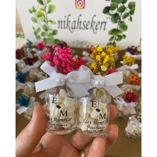 Siyah Lale Mantar Kapaklı Cam Şişe Kalp Şekerli Nikah, Söz, Nişan Hediyelik - 75 Adet