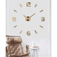 PremiumPort 3D Latin Rakamlı Gold Pleksi Dekoratif Saat, Şık ve Modern Tasarım