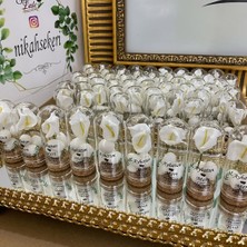 Siyah Lale Cam Fanus Kardelen Çiçek ve Fıstık Şekerli Nikah, Söz, Nişan Hediyelik - 50 Adet