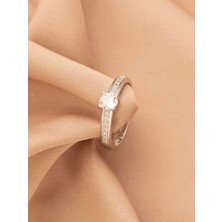 Xuping Zirkon Taşlı Tektaş Gümüş , Gri  Renk Ayarlanabilir Çelik Yüzük