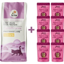 Kuzu Etli Yavru Kedi Maması 2 kg  + 8 Adet Kito Fresh Somon Etli %100 Taze Içerikli Mama
