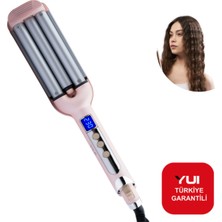 Feyza Design Pembe Seramik Su Dalgası LED Göstergeli Saç Maşası, Ince Bukle