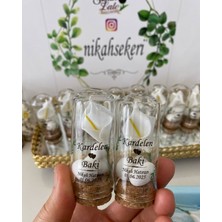 Siyah Lale Cam Fanus Kardelen Çiçek ve Fıstık Şekerli Nikah, Söz, Nişan Hediyelik - 50 Adet