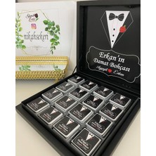 Siyah Lale Baskılı Kutulu Çikolata  Nikah, Söz, Nişan Hediyelik - 150 Adet