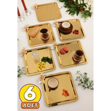 Burenze 6’lı Takım Paslanmaz Kare Kahve ve Çok Amaçlı Sunum Tepsisi Servis Tepsisi Kelebek Detaylı Gold Sarı