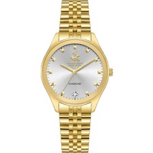 Beverly Hills Polo Club Kadın Kol Saati 34 mm Beyaz Kadran Gold Kordon 5 Atm