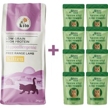 Kuzu Etli Yavru Kedi Maması 2 kg  + 8 Adet Kito Fresh Tavuk Etli %100 Taze Içerikli Mama