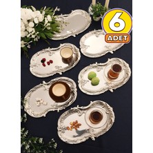 Burenze 6’lı Takım Paslanmaz Çelik Işlemeli Kahve ve Çok Amaçlı Sunum Tepsisi Çay Servis Tepsisi Gümüş