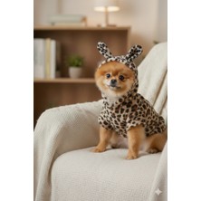 Patilemece Leopar Desenli Kulaklı Köpek Elbise