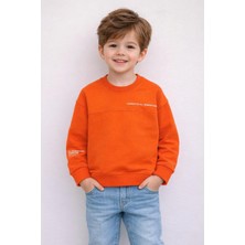 Wanex Erkek Çocuk Uzun Kollu Baskılı Sweatshirt – Turuncu (4–9 Yaş)