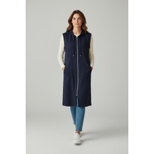 Ece Giyim Kadın Önü Fermuarlı Kapüşonlu Yandan Cepli Yırtmaçsız Spor Penye Yelek